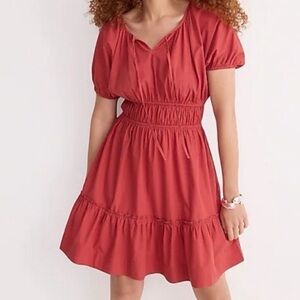 J. Crew Poplin Puff Sleeve Cinched Waist Dress